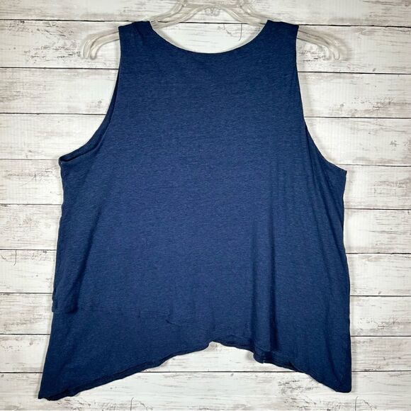 J. Jill 3X Layered Tank Asymmetrical Hem Top Linen Blend Navy Blue - Picture 2 of 4